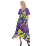 vibrant abstract floral/rainbow color Cross Front Sharkbite Hem Maxi Dress