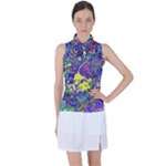 vibrant abstract floral/rainbow color Women s Sleeveless Polo Tee