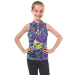 vibrant abstract floral/rainbow color Kids  Sleeveless Polo Tee