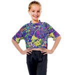 vibrant abstract floral/rainbow color Kids Mock Neck Tee