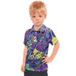 vibrant abstract floral/rainbow color Kids  Polo Tee