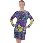 vibrant abstract floral/rainbow color Long Sleeve Hoodie Dress