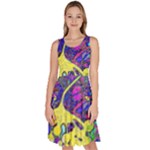 vibrant abstract floral/rainbow color Knee Length Skater Dress With Pockets