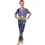 vibrant abstract floral/rainbow color Kid s Satin Long Sleeve Pajamas Set