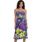 vibrant abstract floral/rainbow color Short Sleeve Drop Hem Chiffon Dress