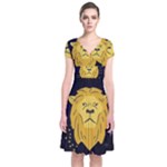 Zodiak Leo Lion Horoscope Sign Star Short Sleeve Front Wrap Dress