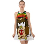  Rainbow Stoner Owl Halter Tie Back Chiffon Dress