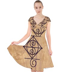 Cap Sleeve Front Wrap Midi Dress 