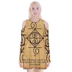 I Am Strong, Calm  And Protected By The Infinite Universe Velvet Long Sleeve Shoulder Cutout Dress from ArtsNow.com