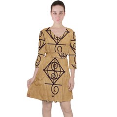 Quarter Sleeve Ruffle Waist Dress 
