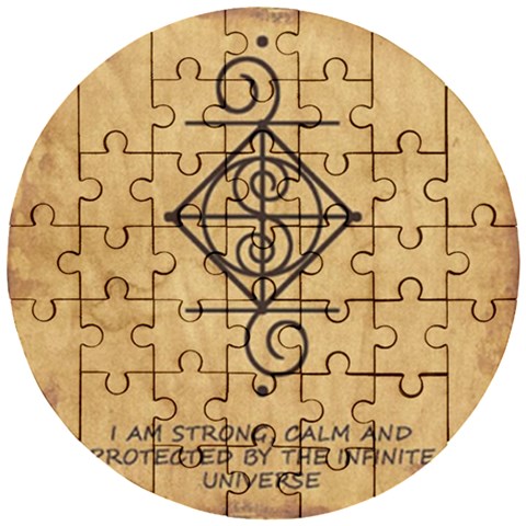I Am Strong, Calm  And Protected By The Infinite Universe Wooden Puzzle Round from ArtsNow.com