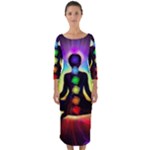 Chakra Design Quarter Sleeve Midi Bodycon Dress