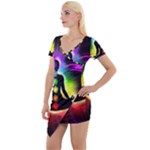 Chakra Design Short Sleeve Asymmetric Mini Dress