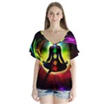 Chakra Design V-Neck Flutter Sleeve Top