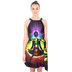 Halter Collar Waist Tie Chiffon Dress 