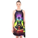 Chakra Design Halter Collar Waist Tie Chiffon Dress