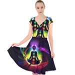 Chakra Design Cap Sleeve Front Wrap Midi Dress