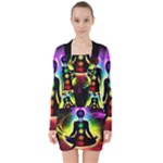 Chakra Design V-neck Bodycon Long Sleeve Dress