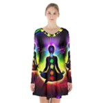 Chakra Design Long Sleeve Velvet V-neck Dress