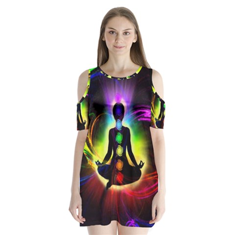Chakra Design Shoulder Cutout Velvet One Piece from ArtsNow.com