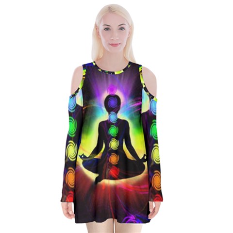 Chakra Design Velvet Long Sleeve Shoulder Cutout Dress from ArtsNow.com