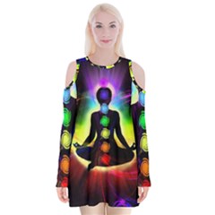 Chakra Design Velvet Long Sleeve Shoulder Cutout Dress from ArtsNow.com