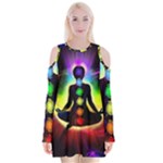 Chakra Design Velvet Long Sleeve Shoulder Cutout Dress
