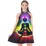 Chakra Design Halter Neckline Chiffon Dress 