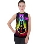 Chakra Design Mock Neck Chiffon Sleeveless Top