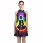 Chakra Design Velvet Halter Neckline Dress 