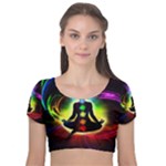 Chakra Design Velvet Short Sleeve Crop Top 