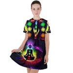 Chakra Design Short Sleeve Shoulder Cut Out Dress 