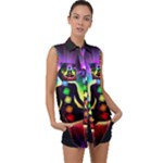 Chakra Design Sleeveless Chiffon Button Shirt