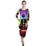 Chakra Design Quarter Sleeve Midi Velour Bodycon Dress