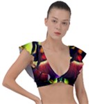 Chakra Design Plunge Frill Sleeve Bikini Top