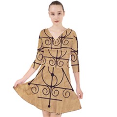 Quarter Sleeve Front Wrap Dress 