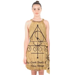Halter Collar Waist Tie Chiffon Dress 
