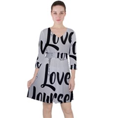 Quarter Sleeve Ruffle Waist Dress 