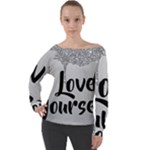 Love Yourself Off Shoulder Long Sleeve Velour Top