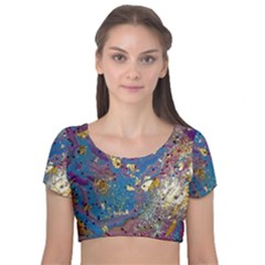Velvet Short Sleeve Crop Top  