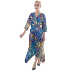 Quarter Sleeve Wrap Front Maxi Dress 