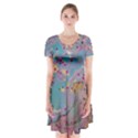 Short Sleeve V-neck Flare Dress 