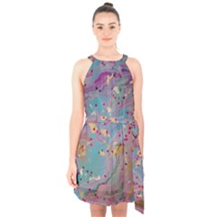 Halter Collar Waist Tie Chiffon Dress 