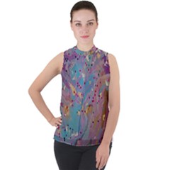 Mock Neck Chiffon Sleeveless Top 