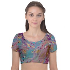Velvet Short Sleeve Crop Top  