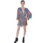 My Pour Cup Painting CBDOilPrincess E675363f-9066-4fc0-b5e7-9ca642760b58 V-Neck Flare Sleeve Mini Dress