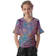 Kids  V-Neck Horn Sleeve Blouse 