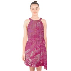 Halter Collar Waist Tie Chiffon Dress 