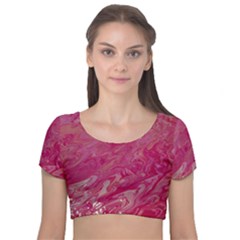 Velvet Short Sleeve Crop Top  
