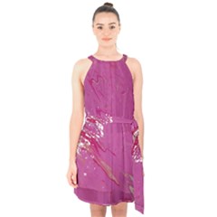 Halter Collar Waist Tie Chiffon Dress 